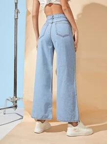 Jeans de talle alto de pierna ancha - Lavado ligero - Ver 2