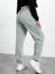 SHEIN Tall Slant Pockets Drawstring Waist Joggers - Light Grey - View 2