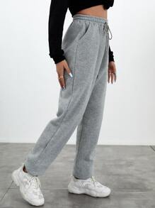 SHEIN Tall Slant Pockets Drawstring Waist Joggers - Light Grey - View 5
