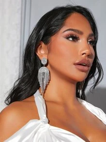 SHEIN SXY 水鑽流蘇耳墜 - 銀色 - 查看 4