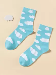 Cloud Print Crew Socks - Blue and White - View 3