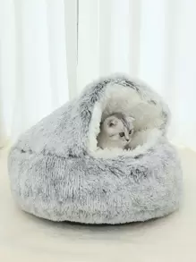 素色長毛絨寵物床 - 灰色 - 查看 1