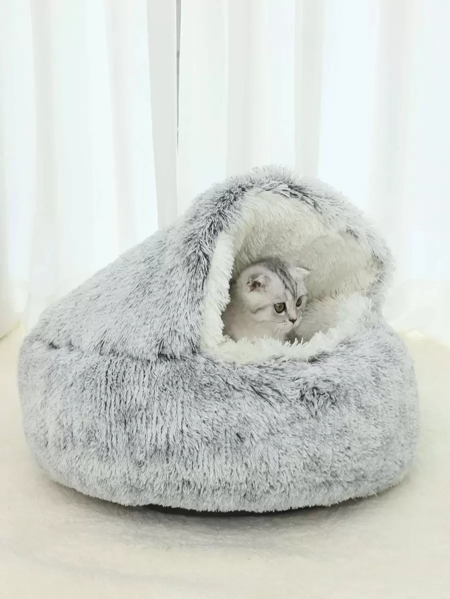 素色長毛絨寵物床 - 灰色 - 查看 1