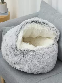 素色長毛絨寵物床 - 灰色 - 查看 2
