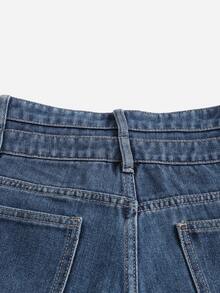 Girls Button Fly Slit Hem Denim Shorts - Medium Wash - View 4