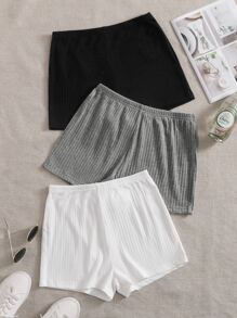 SHEIN EZwear Plus 3 Pack Rib-knit Cycling Shorts - Multicolor - View 1