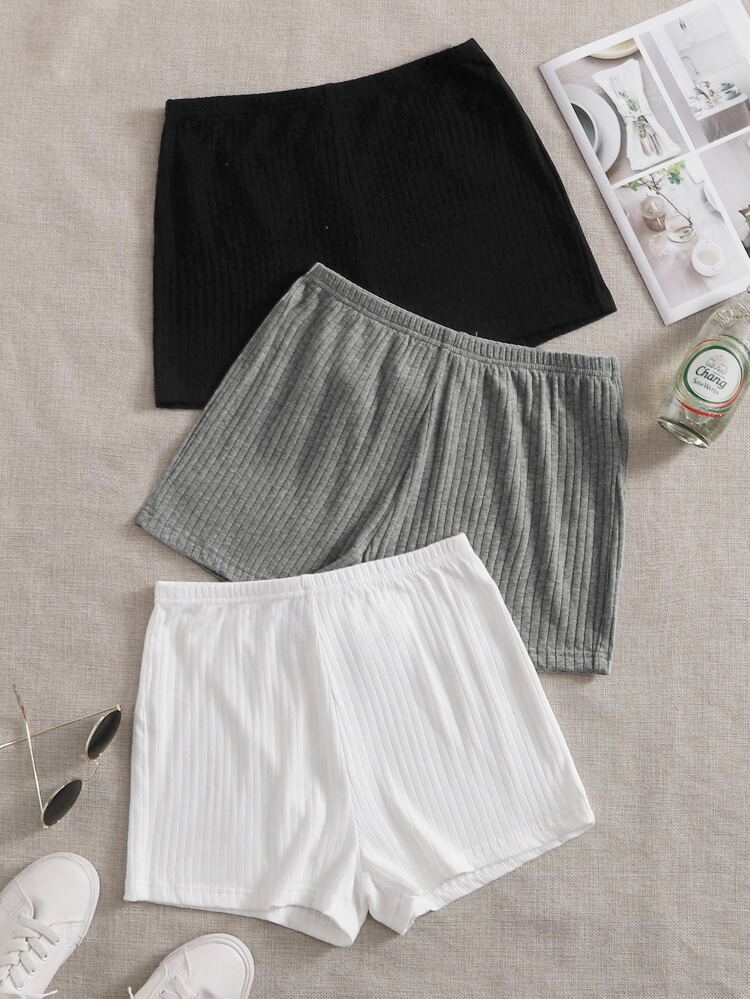 Plus 3 Packs Rib-Knit Biker Shorts