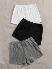 SHEIN EZwear Plus 3 Pack Rib-knit Cycling Shorts - Multicolor - View 2
