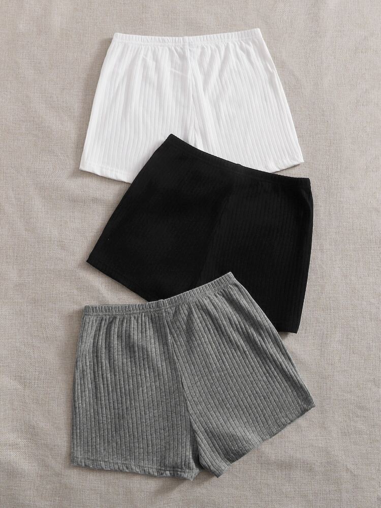 Plus 3 Packs Rib-Knit Biker Shorts