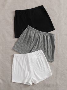 SHEIN EZwear Plus 3 Pack Rib-knit Cycling Shorts - Multicolor - View 4