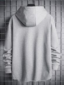 Manfinity Homme Hombres Sudadera con diseño de parche con cordón con capucha bajo asimétrico - Gris - Ver 2