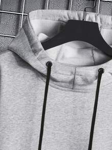 Manfinity Homme Hombres Sudadera con diseño de parche con cordón con capucha bajo asimétrico - Gris - Ver 3