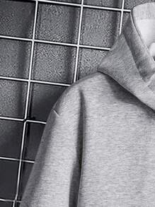 Manfinity Homme Hombres Sudadera con diseño de parche con cordón con capucha bajo asimétrico - Gris - Ver 4