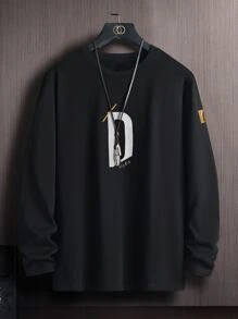 Manfinity 男士字母圖案T恤 - 黑色 - 查看 1