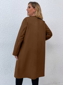 SHEIN LUNE Plus Solid Open Front Coat - Brown - View 2