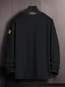 Manfinity 男士字母圖案T恤 - 黑色 - 查看 2