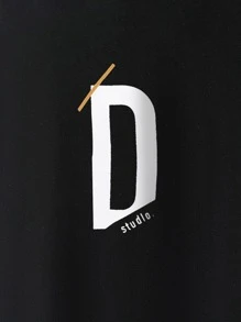 Manfinity 男士字母圖案T恤 - 黑色 - 查看 4