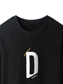 Manfinity 男士字母圖案T恤 - 黑色 - 查看 5