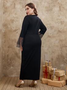 Đầm Plus Size Tương phản Mesh màu trơn Hấp dẫn - màu đen - Xem 2