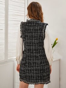 Chiquease Tweed Double Breasted V Neck Dress Without Blouse - Black and White - View 2