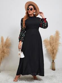 Mulvari 大碼印花小高領洋裝 - 黑色 - 查看 3