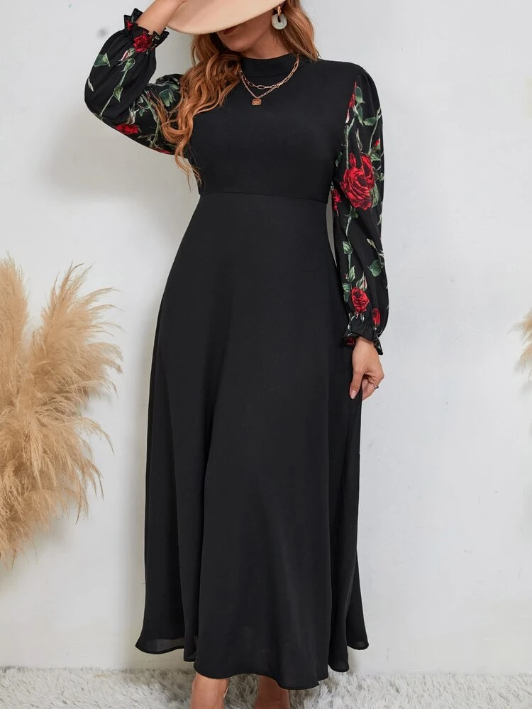 Plus Floral Print Mock Neck Dress
