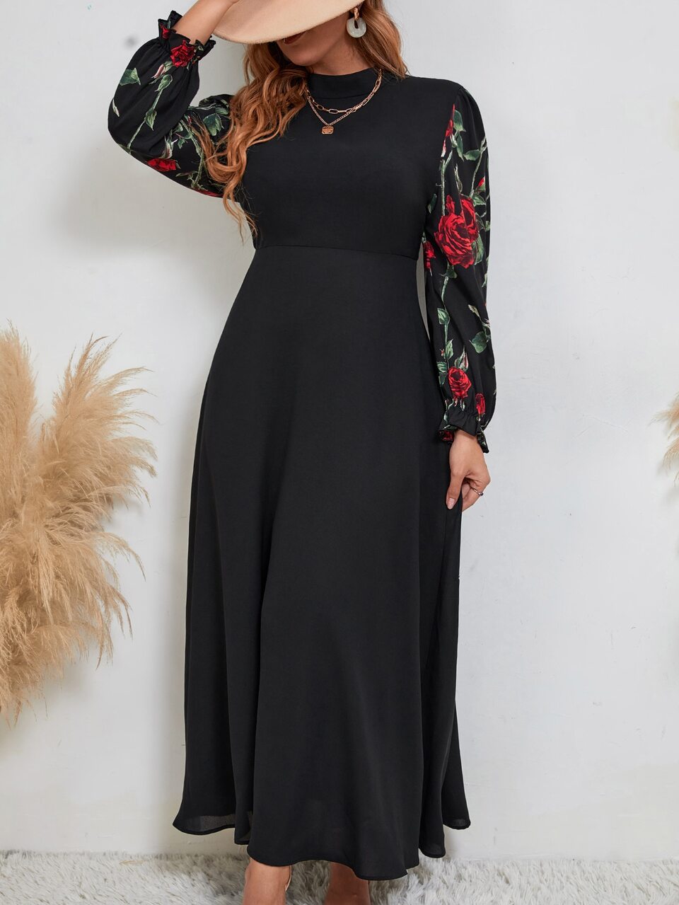 Plus Floral Print Mock Neck Dress