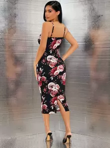 SHEIN SXY 印花後背開衩吊帶緊身洋裝