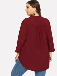 SHEIN LUNE Plus Dip Hem Solid Blouse Fall Cloth For Women - Burgundy - View 2