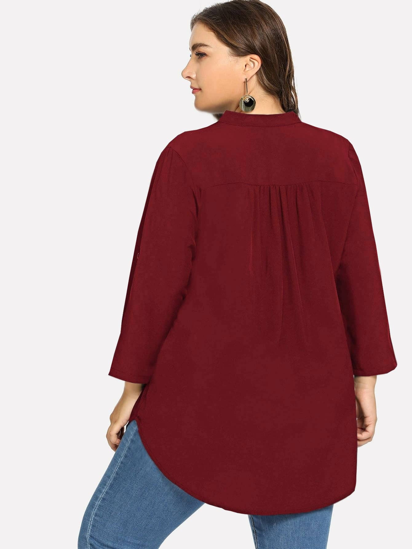 Plus Dip Hem Solid Blouse Fall Cloth For Women