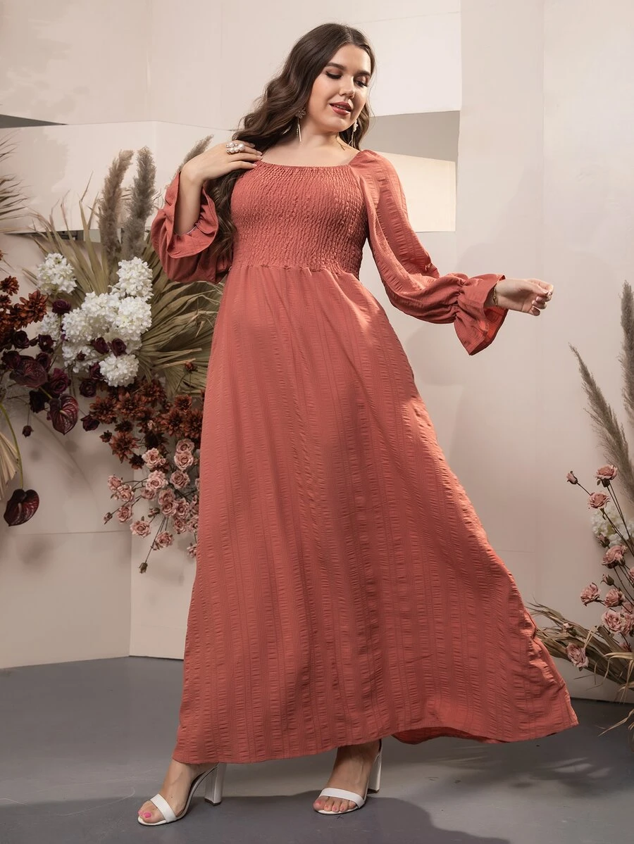 大碼荷葉袖打攬連衣裙 - 西瓜粉 - 查看 1