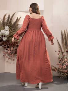 大碼荷葉袖打攬連衣裙 - 西瓜粉 - 查看 2