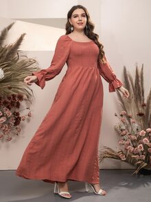 大碼荷葉袖打攬連衣裙 - 西瓜粉 - 查看 3