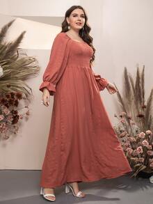 大碼荷葉袖打攬連衣裙 - 西瓜粉 - 查看 4