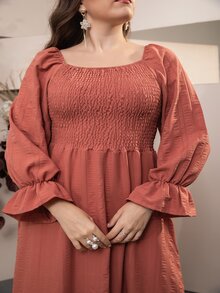 大碼荷葉袖打攬連衣裙 - 西瓜粉 - 查看 5