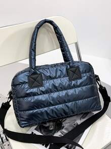Metallic Quilted Tote Bag - Blue - View 2