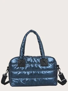 Metallic Quilted Tote Bag - Blue - View 3