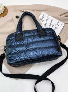 Metallic Quilted Tote Bag - Blue - View 5