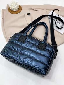 Metallic Quilted Tote Bag - Blue - View 6