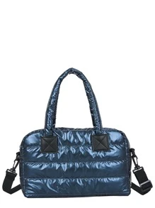 Metallic Quilted Tote Bag - Blue - View 8