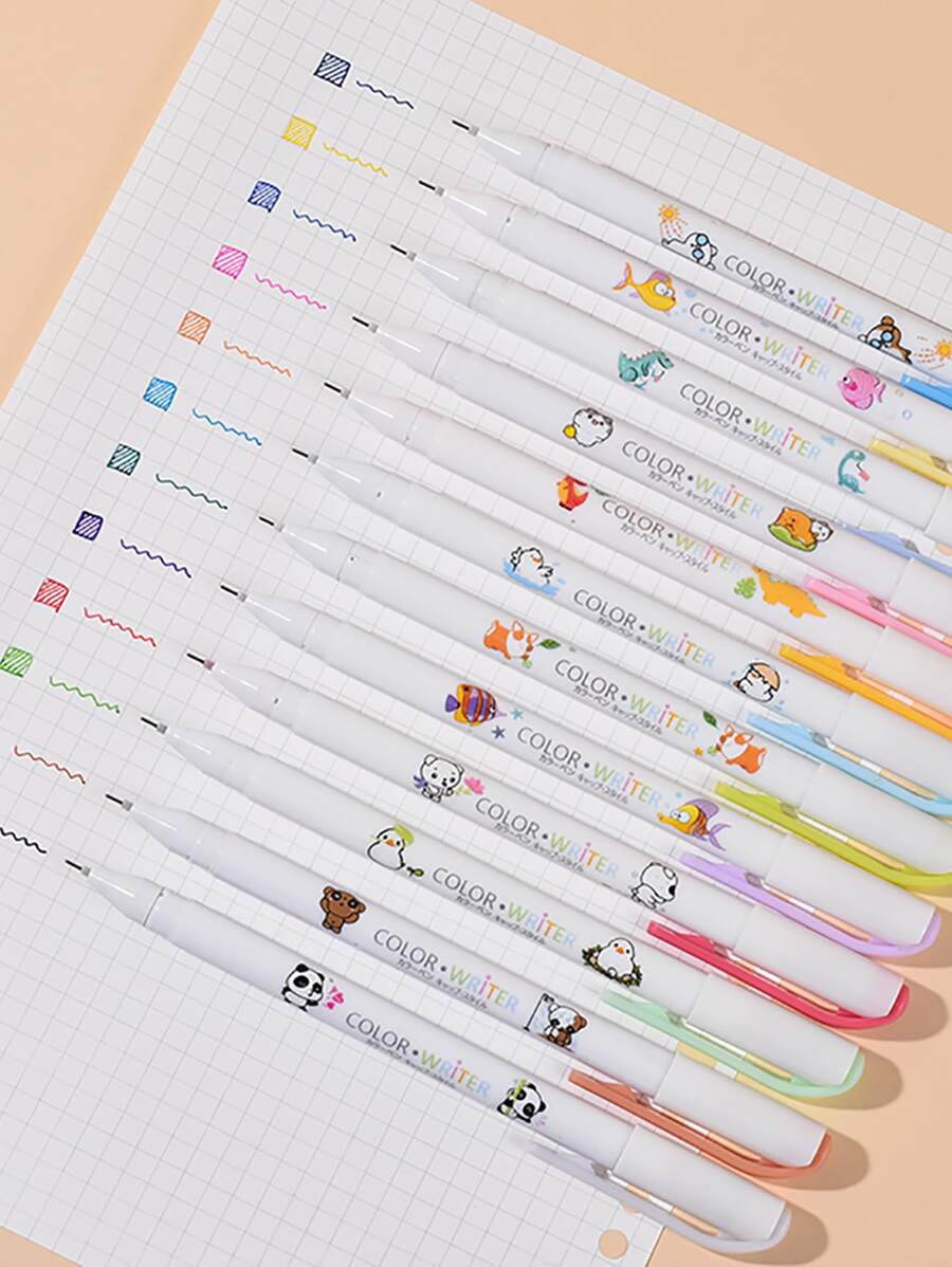 12pcs Cartoon Graphic Gel Pen - Multicolor - View 1