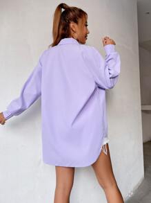 SHEIN Unity Solid Drop Shoulder Button Up Oversized Shirt - Lilac Purple - View 2