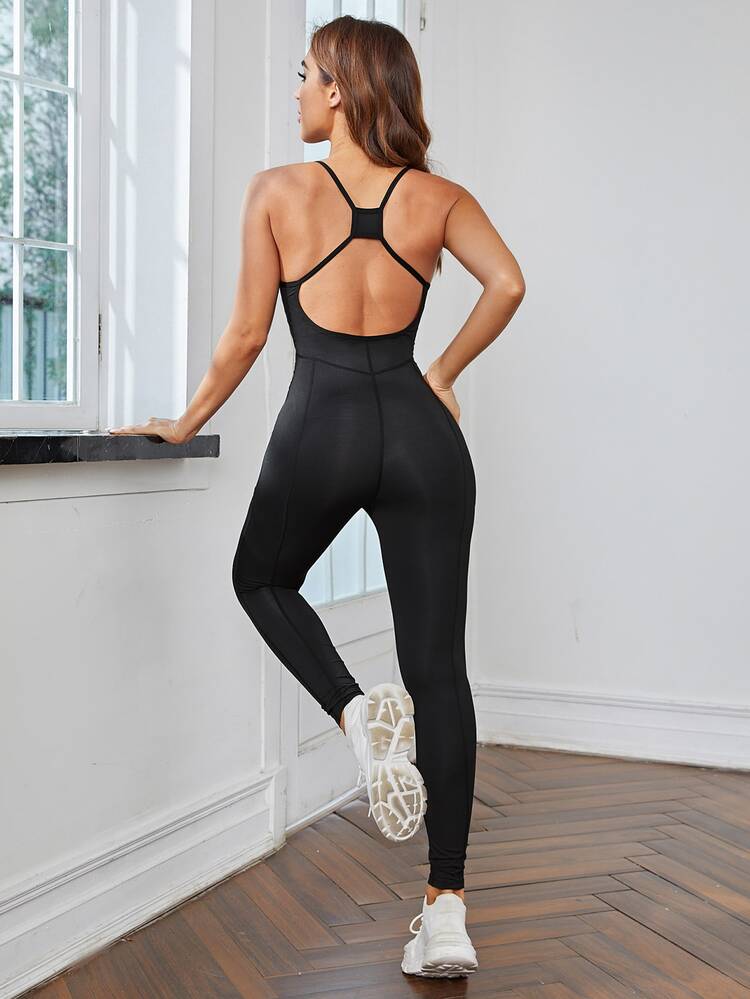 Yoga Basic Jumpsuit deportivo absorbe el sudor transpirable de espalda abierta - Negro - Añade 2