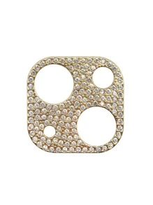 1pc Rhinestone Decor Camera Lens Tempered Film - Gold - View 2