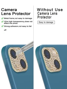 1pc Rhinestone Decor Camera Lens Tempered Film - Gold - View 4