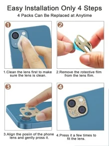 1pc Rhinestone Decor Camera Lens Tempered Film - Gold - View 5