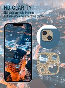 1pc Rhinestone Decor Camera Lens Tempered Film - Gold - View 7