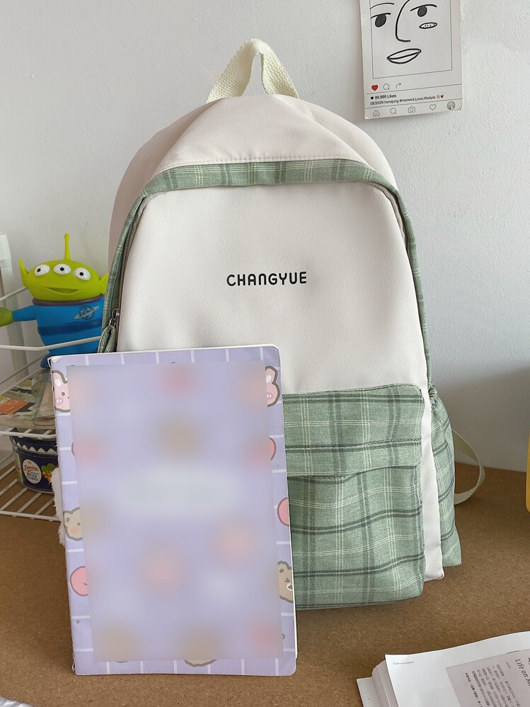 Waterproof,Lightweight Plaid Graphic Doll Decor Backpack School Bag For Graduate, Teen Girls, Freshman, Sophomore, Junior & Senior In College, University & High School, Perfect For Outdoors ,Travel & Back To School School Backpack,School Bag,Backpack For School,Back To School,Large Capacity, Suitable For Teen Girls Women College Students College,Middle School, High School, Perfect For Back To School,Outdoors, Travel, Outings, Street & Japanese Style Women Bag - Green - View 3