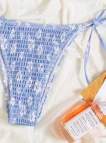 Swim Vcay Bathing Suits Women Summer Beach Ditsy Floral Print Bikini Set Smocked Halter Bra & Thong Bottom 2 Piece Bathing Suit