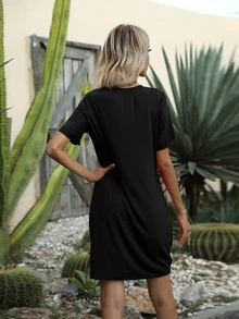 Đầm xoắn lại màu trơn Giải trí - màu đen - Xem 2